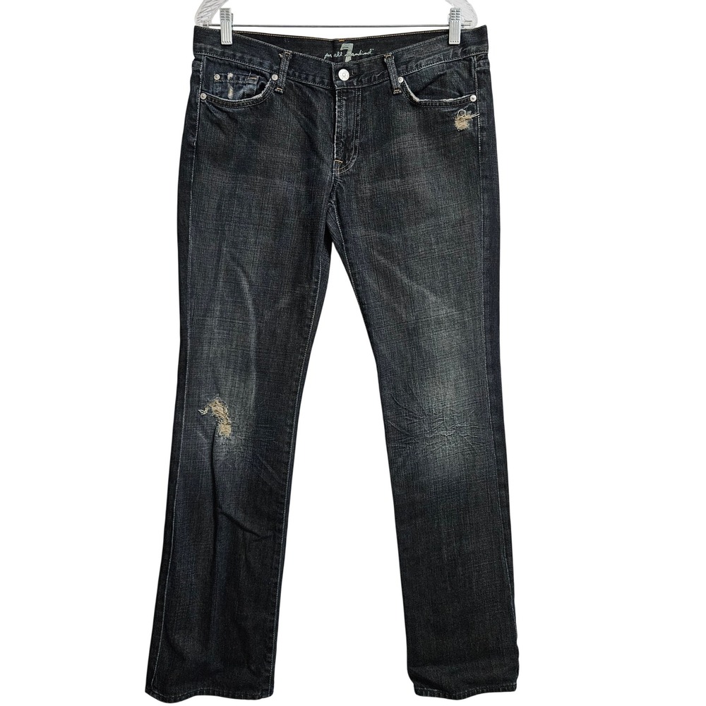 7 For All Mankind Jeans Womens 32 Dark Wash Bootcut Distressed  Western Boho